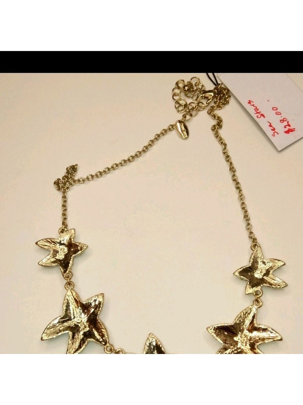 Traci Lynn"Sea Stars"Rhinestone Studded StarFish GoldTone Statement Necklace - Picture 3 of 9